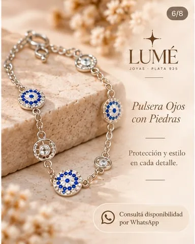 Pulsera de plata con ojos turcos con piedras azules